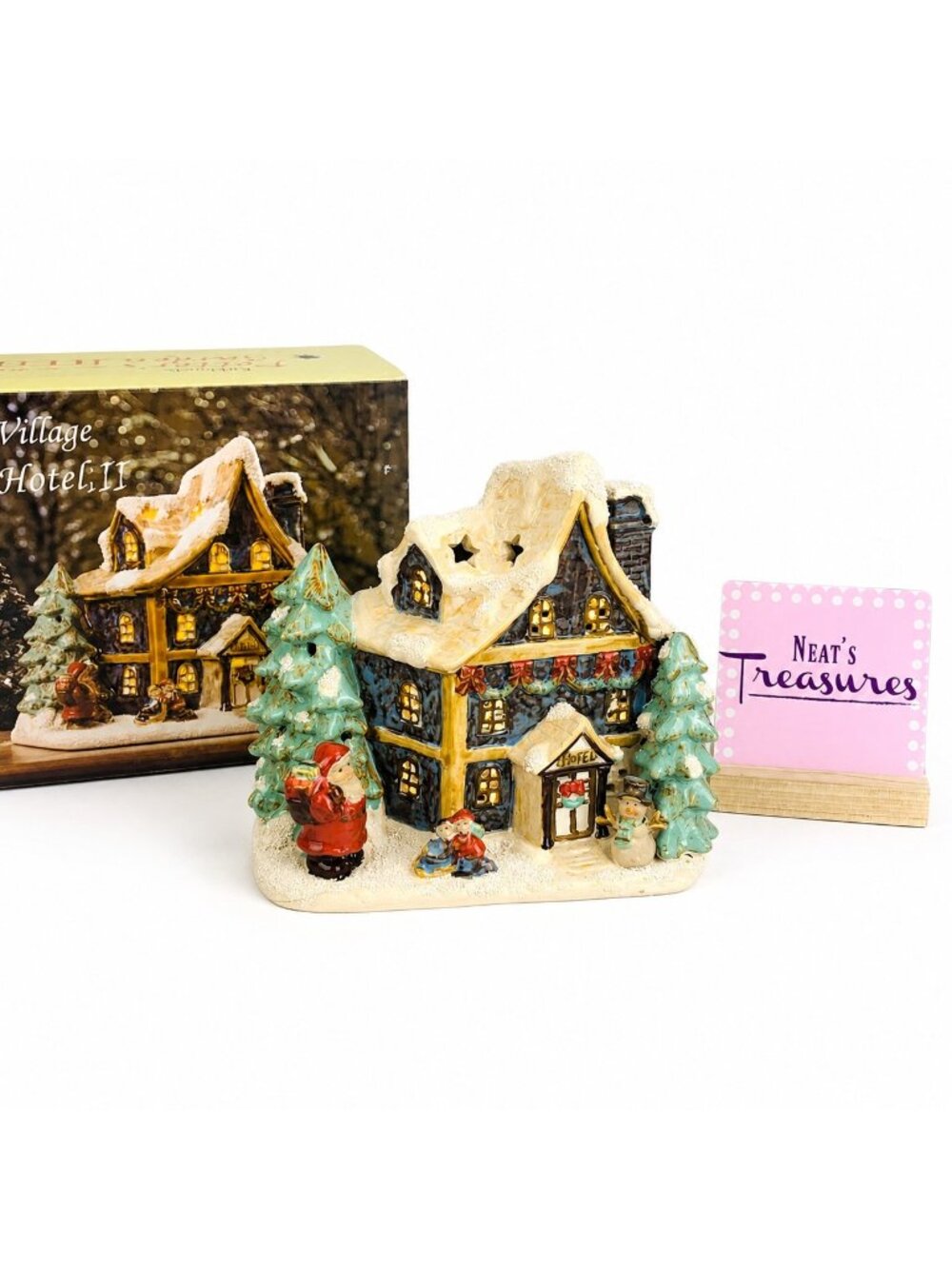 Kirkland's POTTERS GARDEN 11 HOTEL Glazed Ceramic Christmas Tealight Building